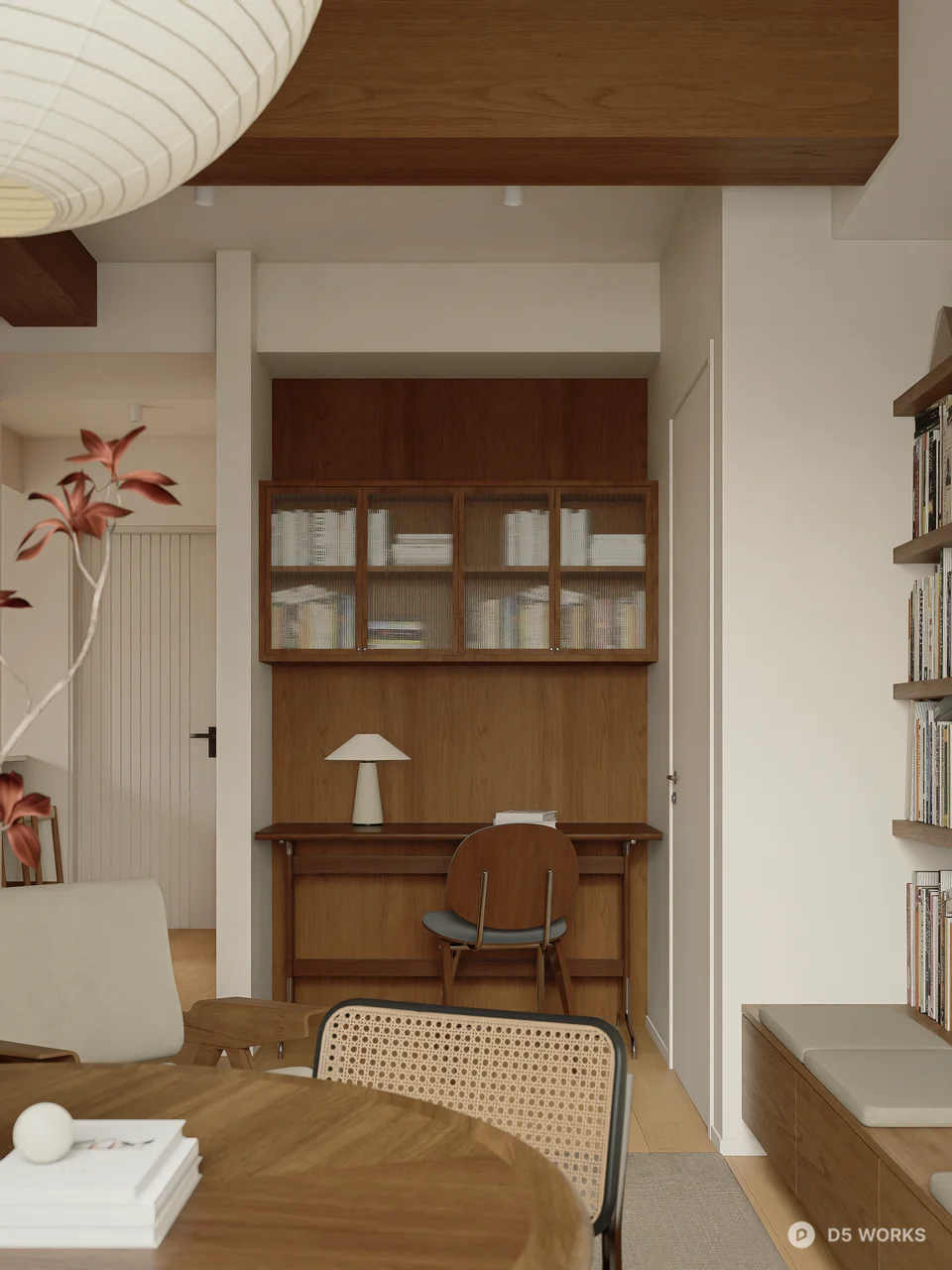 Mid Century Modern Study Room with Bookshelves 3d model thumbnail 4