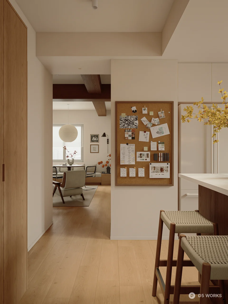 Mid Century Modern Study Room with Bookshelves 3d model thumbnail 6
