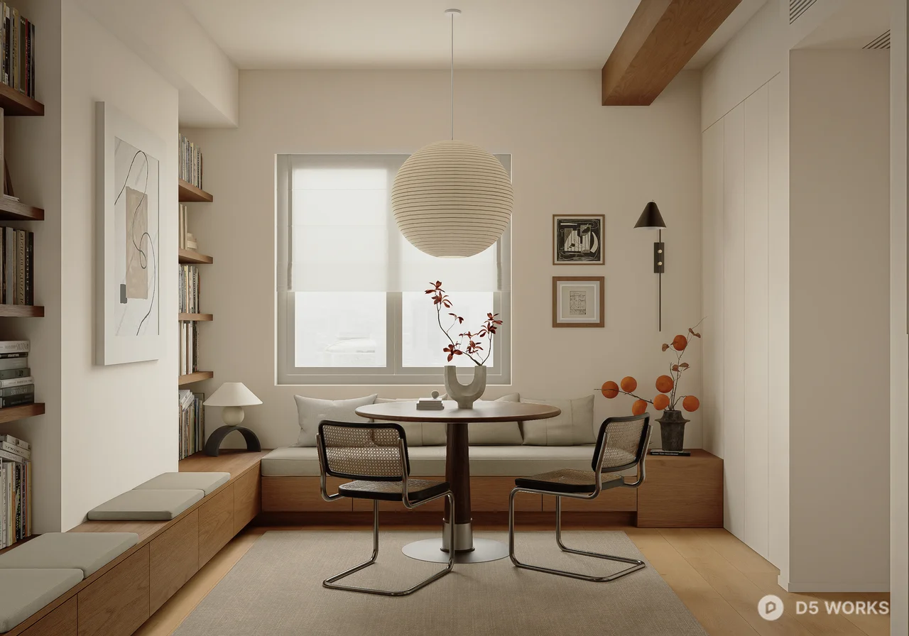 Mid Century Modern Study Room with Bookshelves 3d model thumbnail 2