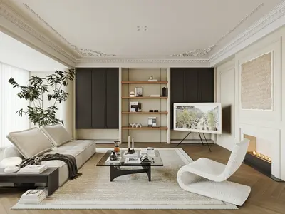 Modern Minimalist Living Room with Sculptural Chair 3d model