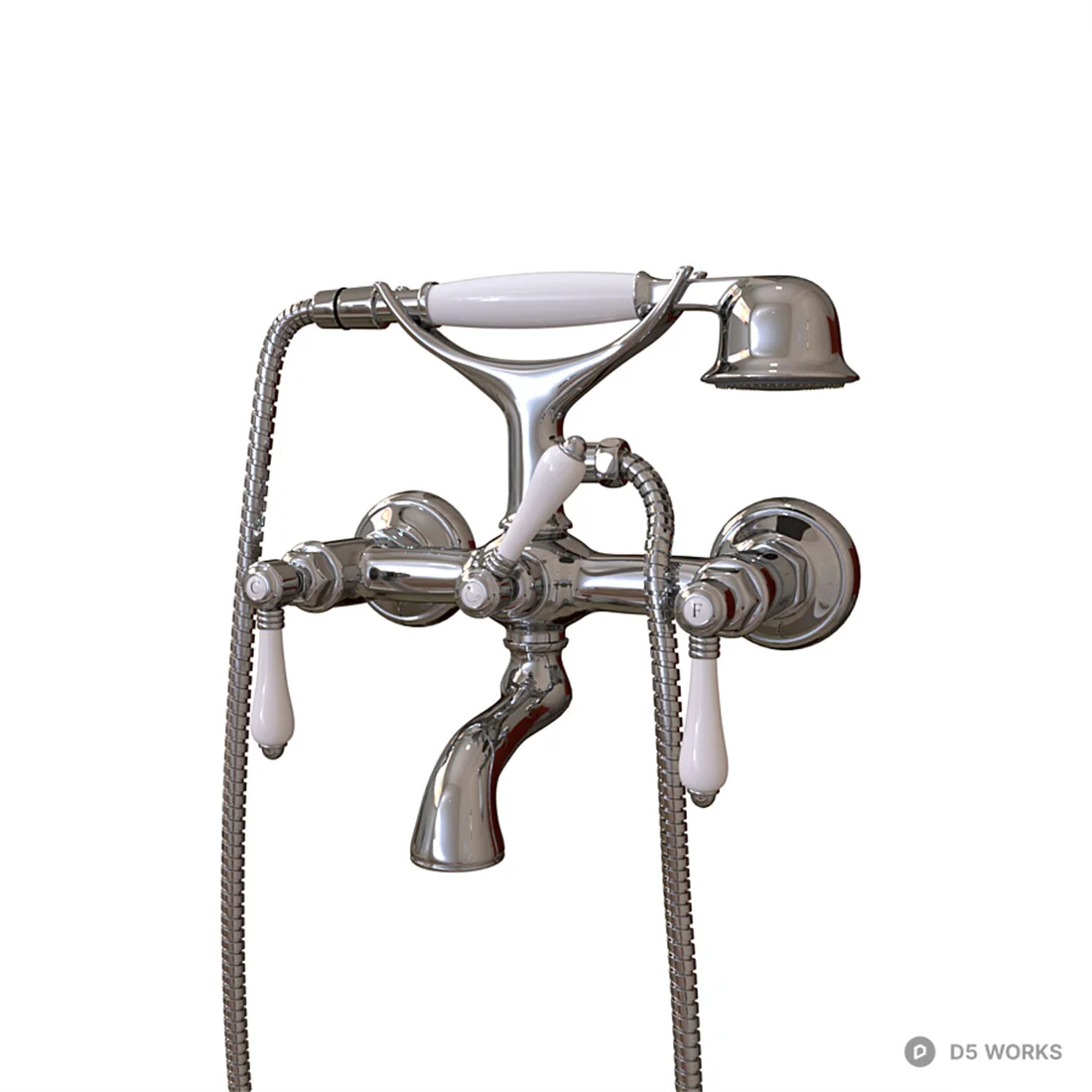 Chrome Wall Mounted Shower Faucet Set 3d model - Image 1