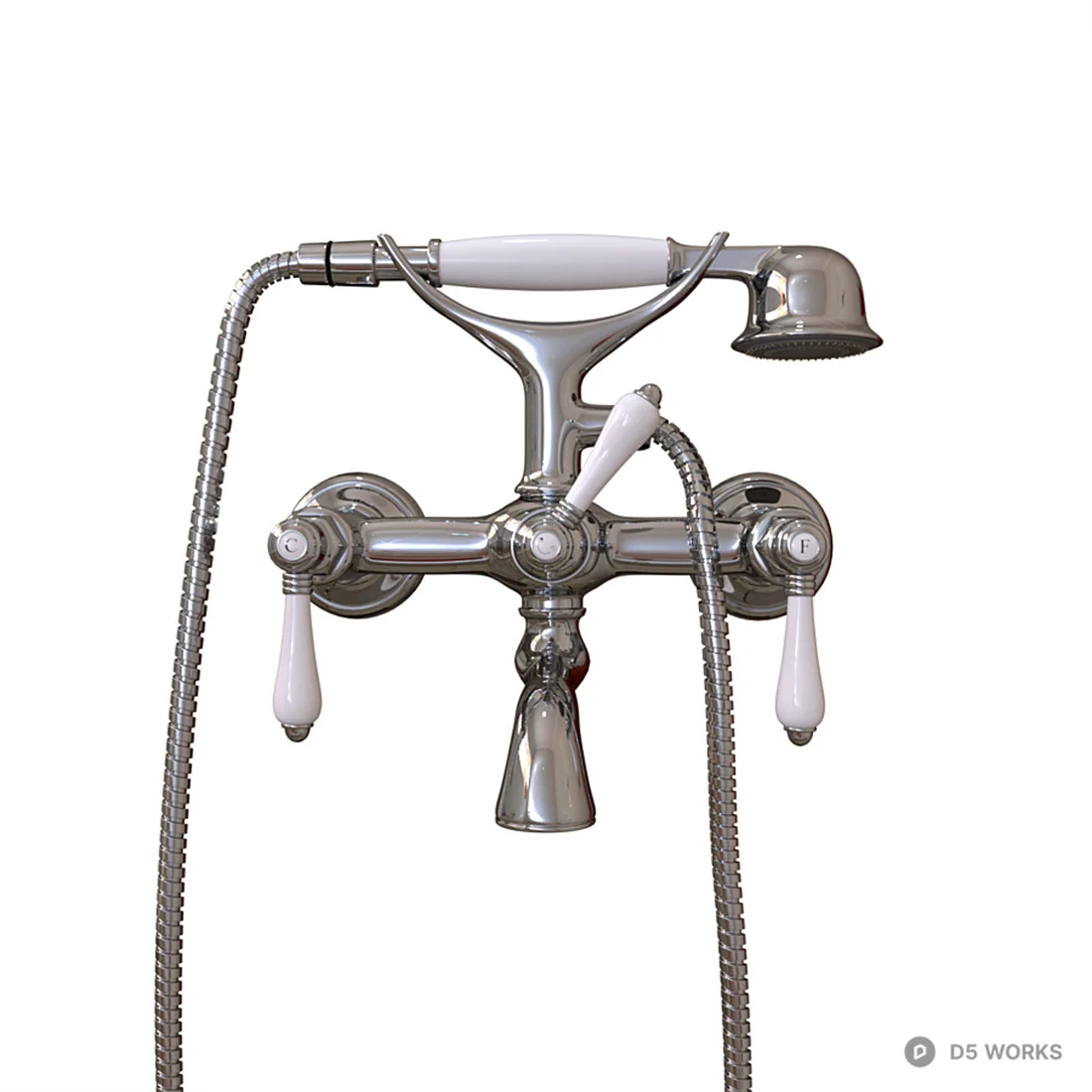 Chrome Wall Mounted Shower Faucet Set 3d model thumbnail 2