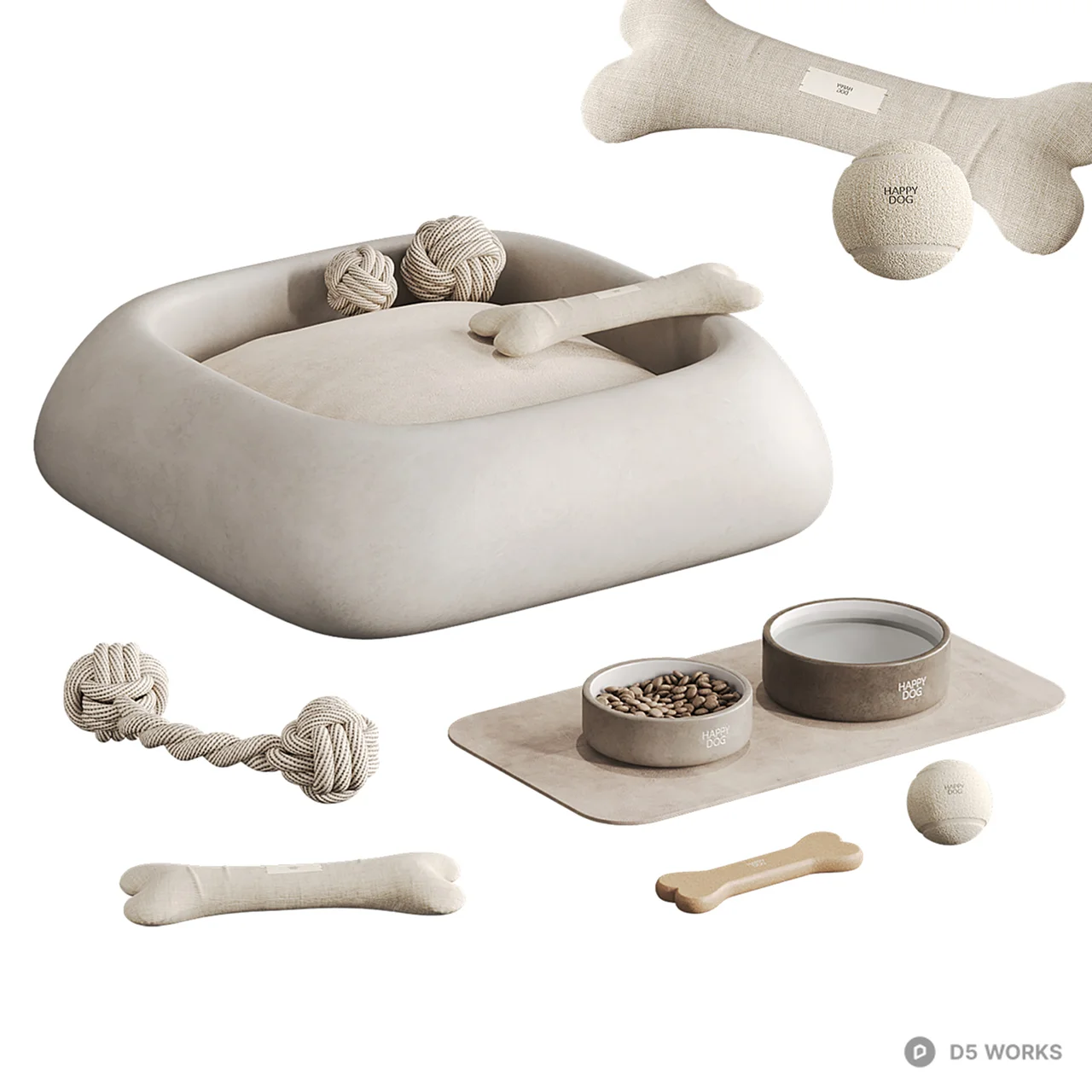 Minimalist Pet Bed And Toy Set 3d model - Image 1