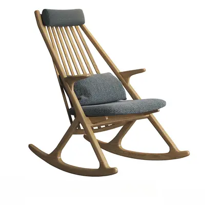 Wooden Rocking Chair With Cushion 3d model