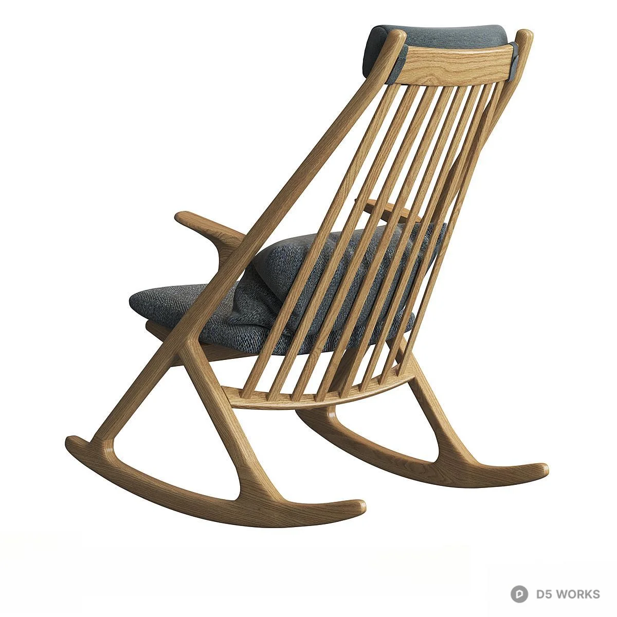 Wooden Rocking Chair With Cushion 3d model thumbnail 2