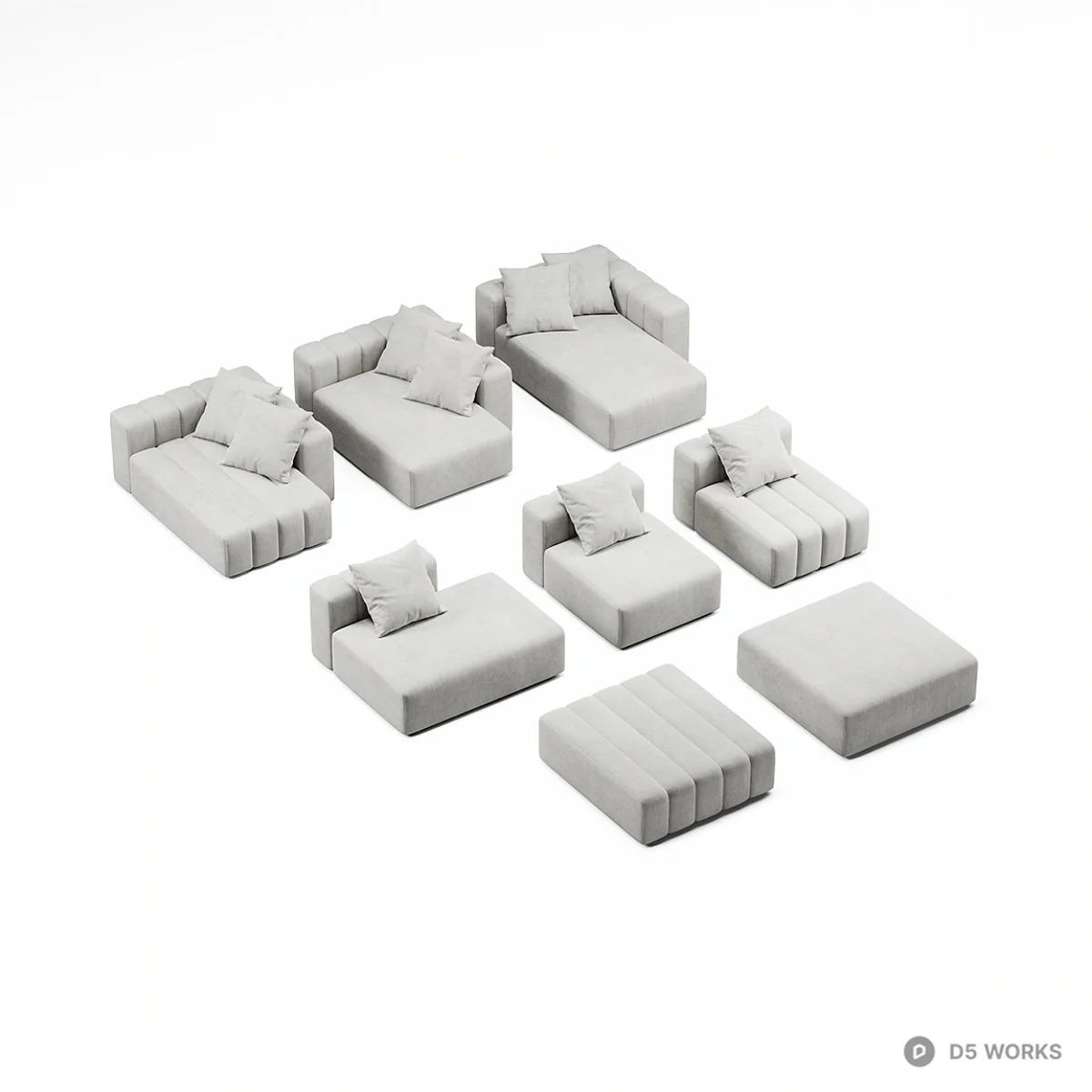Modular Sectional Sofa With Channel Tufting 3d model thumbnail 3