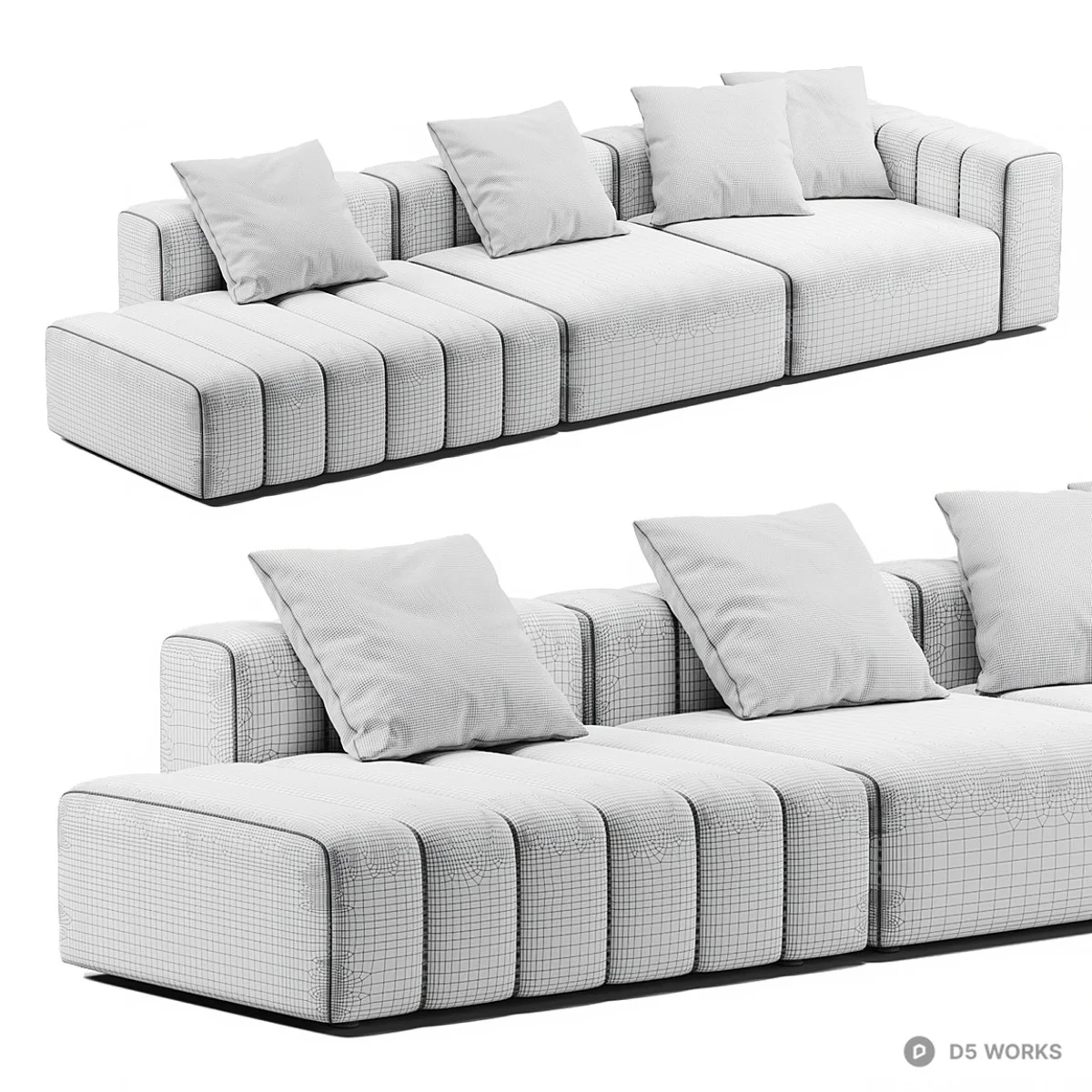 Modular Sectional Sofa With Channel Tufting 3d model thumbnail 4