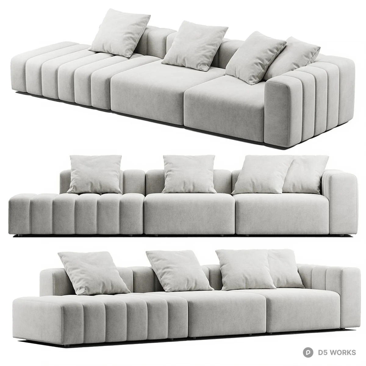 Modular Sectional Sofa With Channel Tufting 3d model thumbnail 2