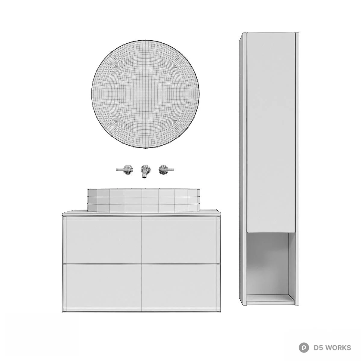 Minimalist Purple Bathroom Cabinet With Round Mirror 3d model thumbnail 2