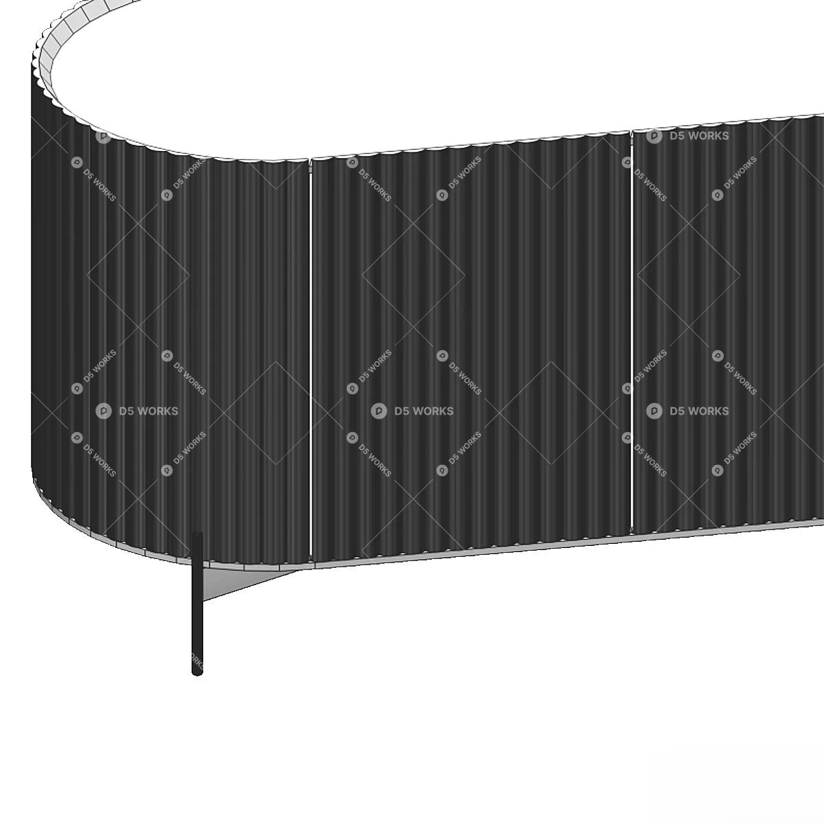 Ribbed Dark Green TV Cabinet With Brass Legs 3d model thumbnail 2