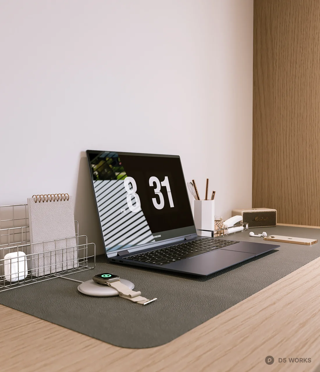 Minimalist Home Study With Floating Shelves And Desk 3d model thumbnail 2