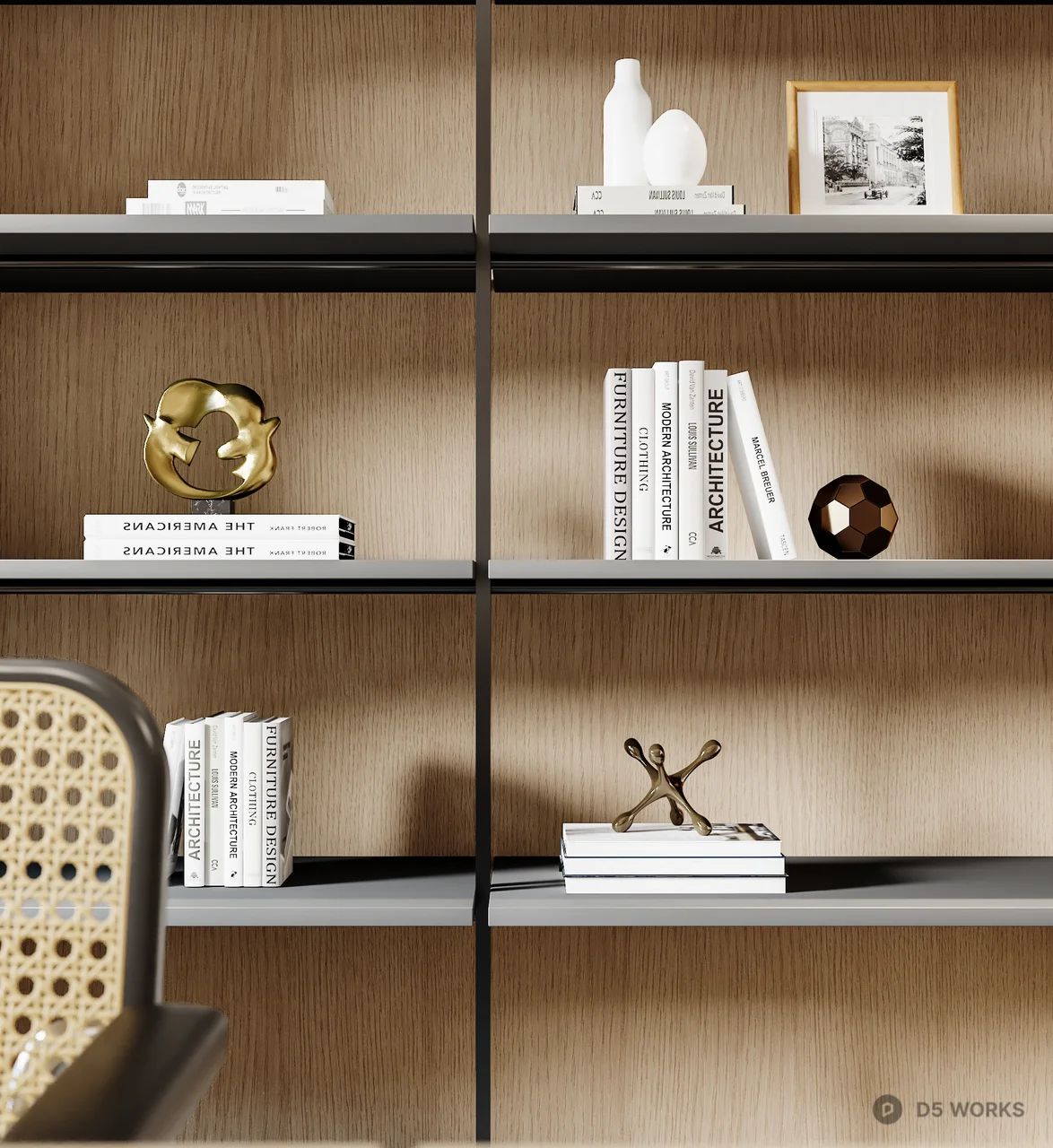 Minimalist Home Study With Floating Shelves And Desk 3d model thumbnail 3