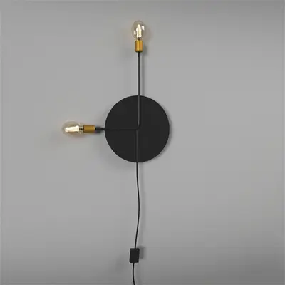 Minimalist Black Circular Wall Lamp With Dual Edison Bulbs 3d model