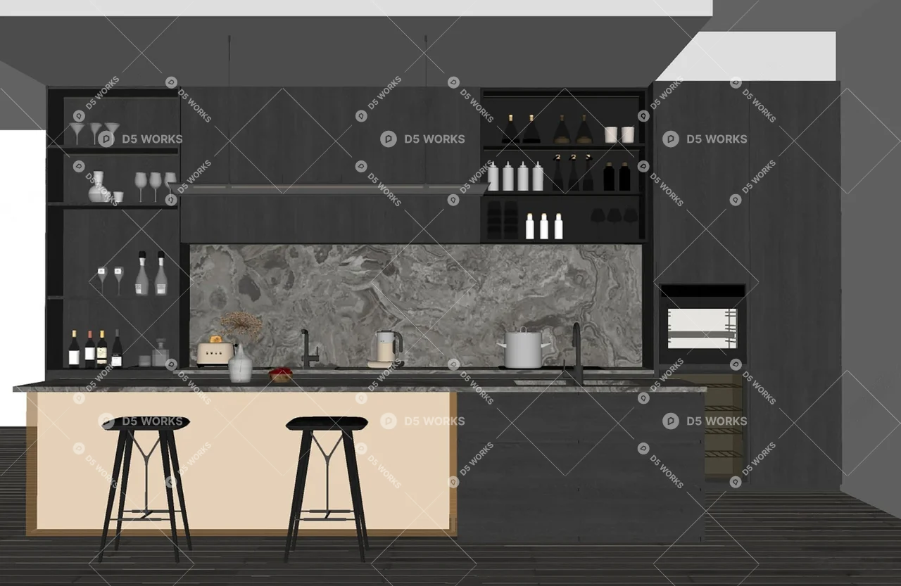 Modern Open Kitchen 3d model thumbnail 2