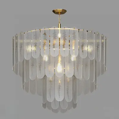 Frosted Glass Leaf Chandelier With Gold Frame 3d model
