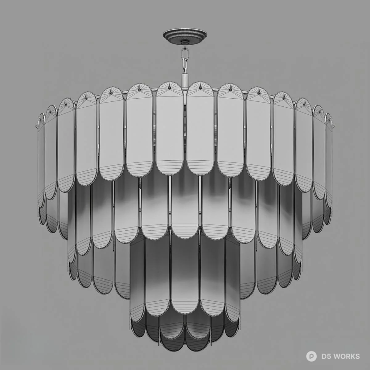 Frosted Glass Leaf Chandelier With Gold Frame 3d model thumbnail 2