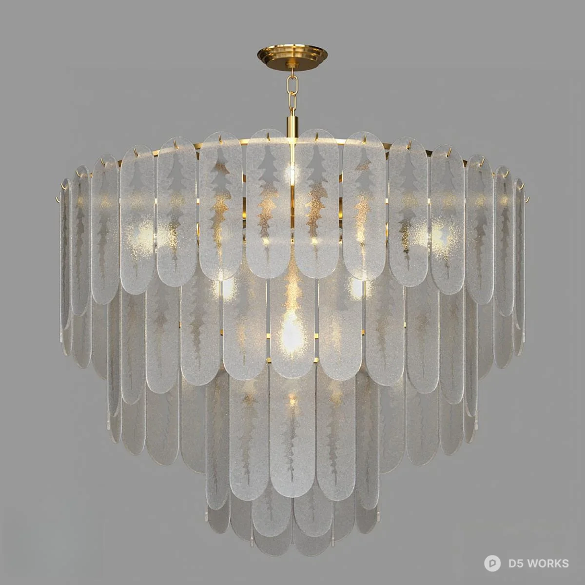 Frosted Glass Leaf Chandelier With Gold Frame 3d model - Image 1