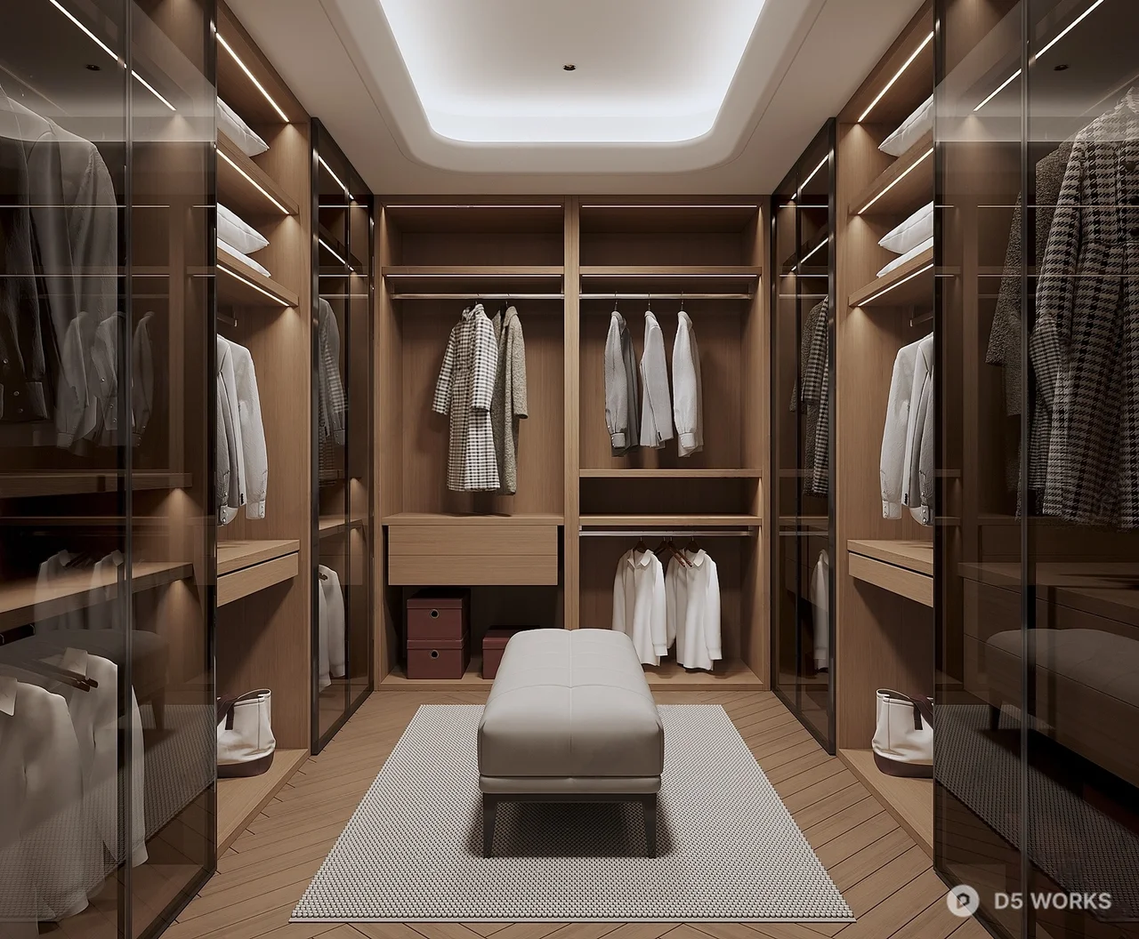 Minimalist Walk-In Closet With Integrated Lighting 3d model - Image 1