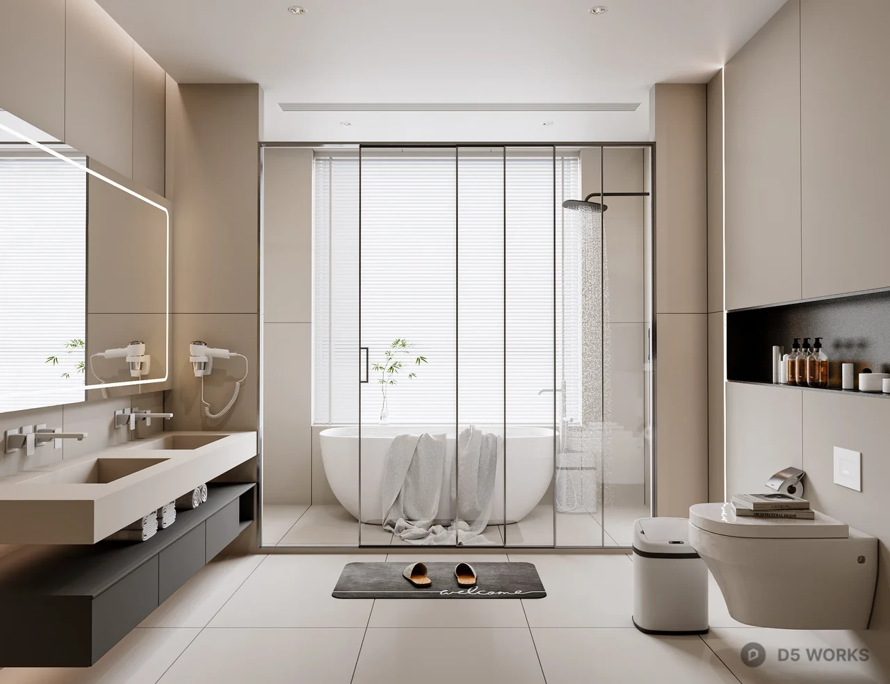 Minimalist Modern Bathroom With Glass Shower Enclosure 3d model - Image 1