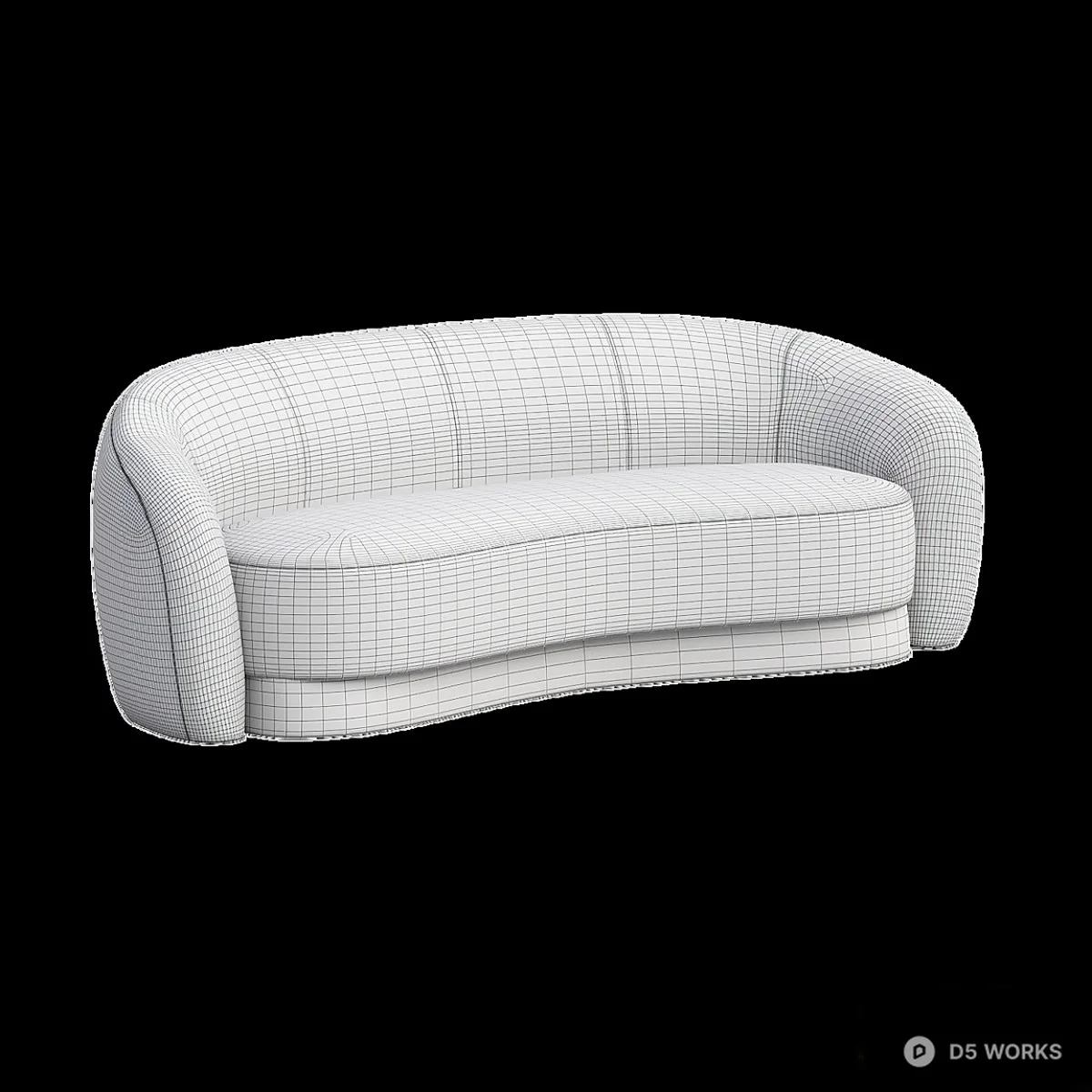 Curved Bouclé Three Seater Sofa 3d model thumbnail 4