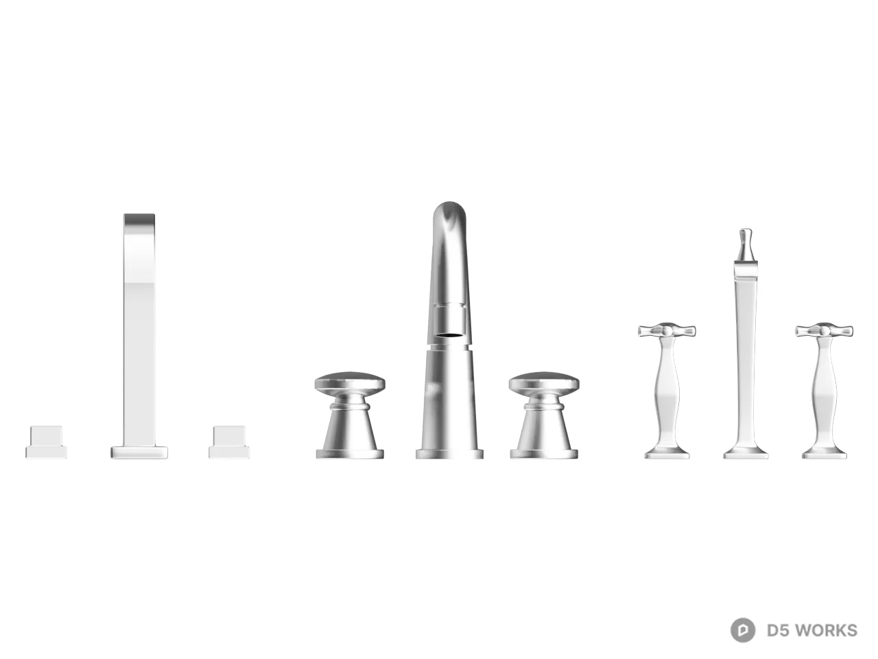 Chrome Faucet Set 3d model thumbnail 2