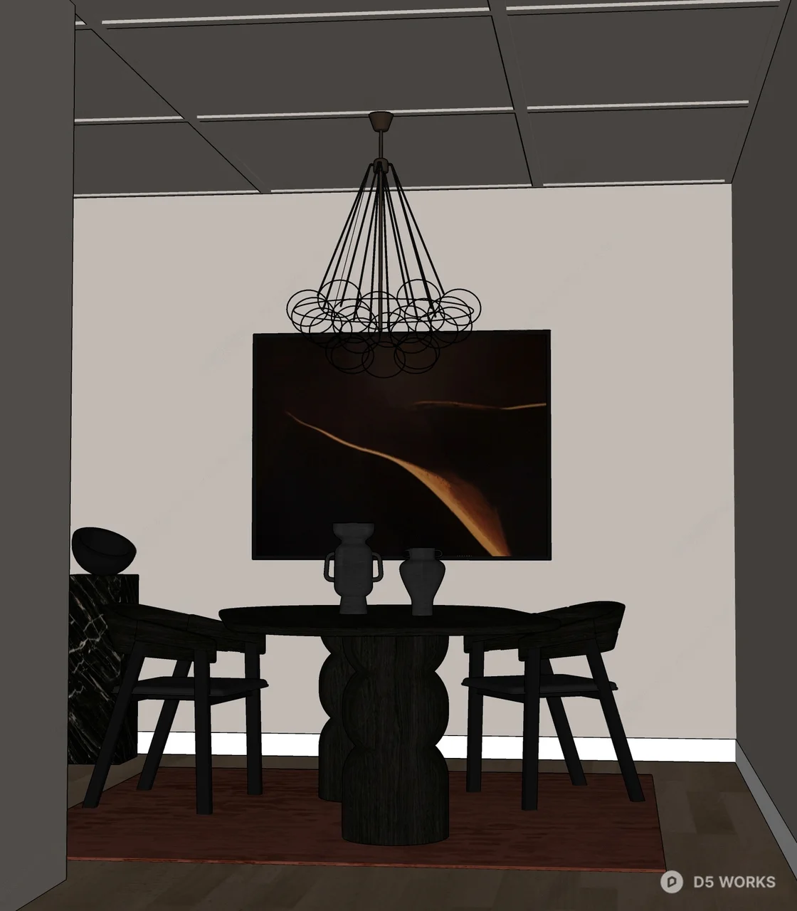 Minimalist Dining Room With Cloud Chandelier 3d model thumbnail 2