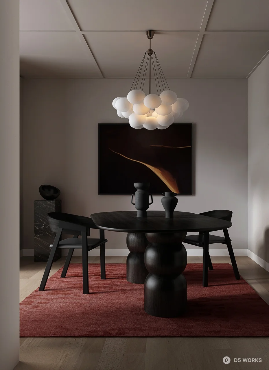 Minimalist Dining Room With Cloud Chandelier 3d model - Image 1