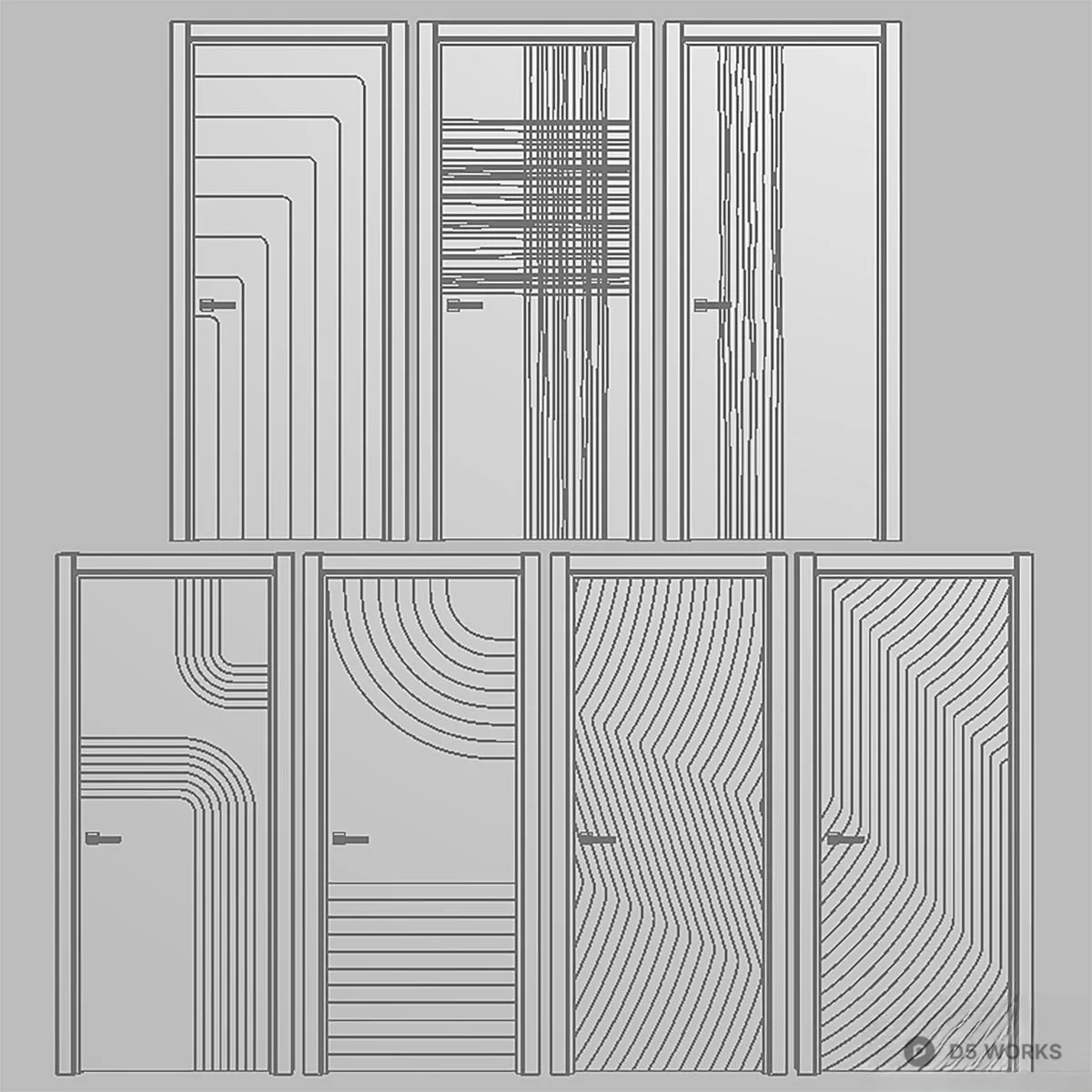 Minimalist Line Pattern Single Door 3d model thumbnail 2