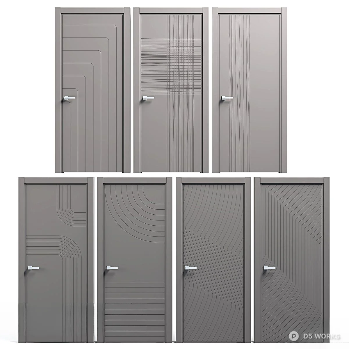 Minimalist Line Pattern Single Door 3d model - Image 1