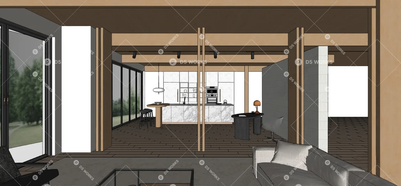 Contemporary Living & Dining Room 3d model thumbnail 2