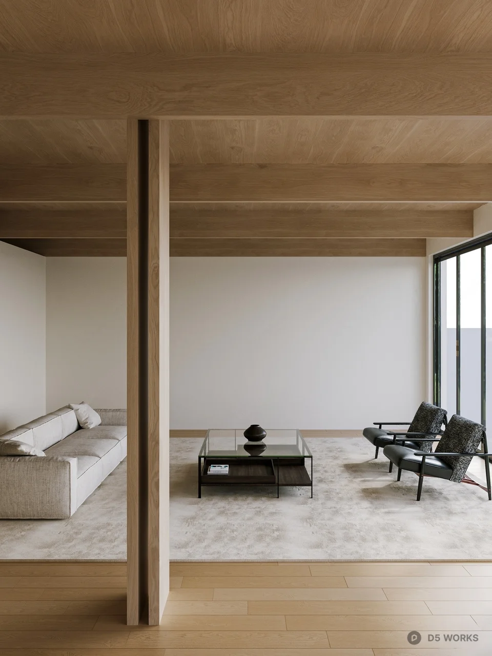 Minimalist Open Plan Living Dining Space 3d model thumbnail 4