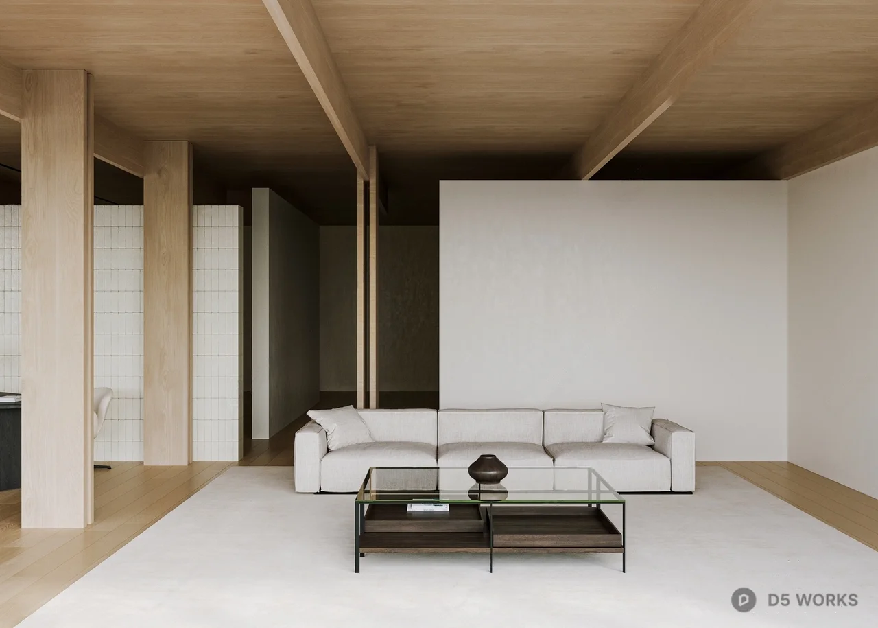Minimalist Open Plan Living Dining Space 3d model thumbnail 3