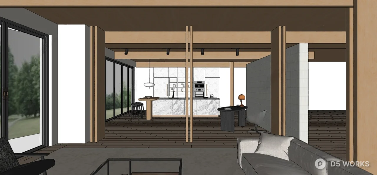 Minimalist Open Plan Living Dining Space 3d model thumbnail 2