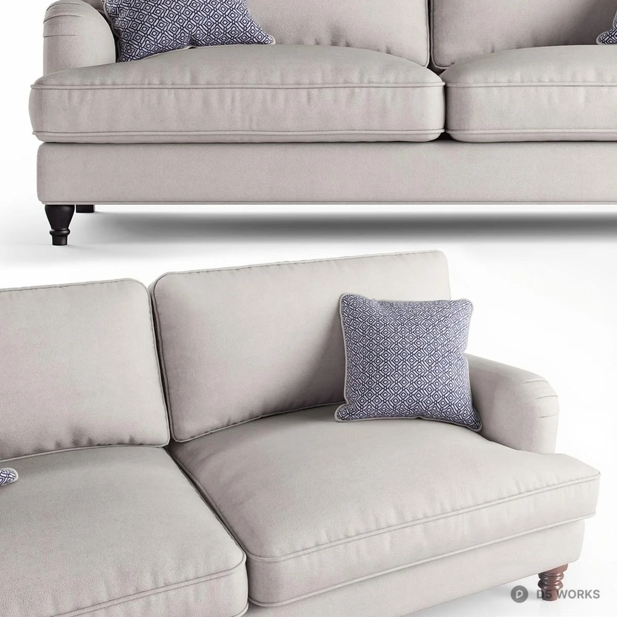 Minimalist Upholstered Three Seater Sofa 3d model thumbnail 2