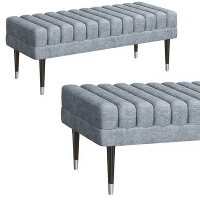 Ribbed Upholstered Bench With Tapered Legs 3d model