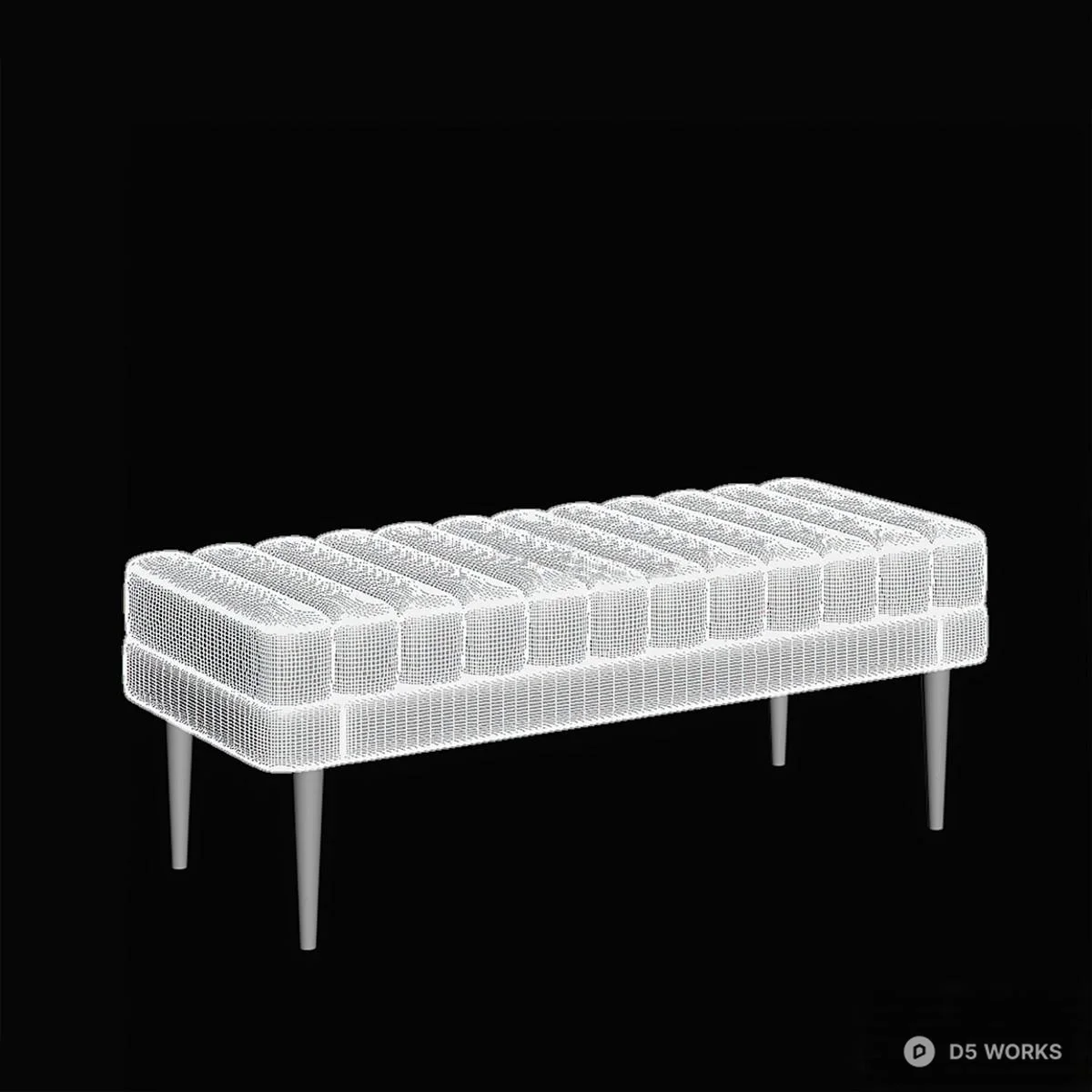 Ribbed Upholstered Bench With Tapered Legs 3d model thumbnail 2