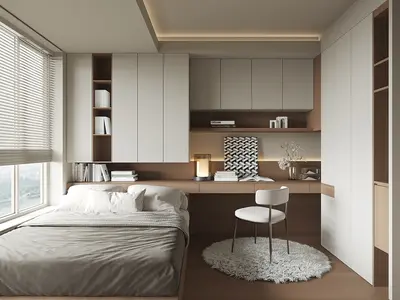 Minimalist Tatami Bedroom with Integrated Desk 3d model