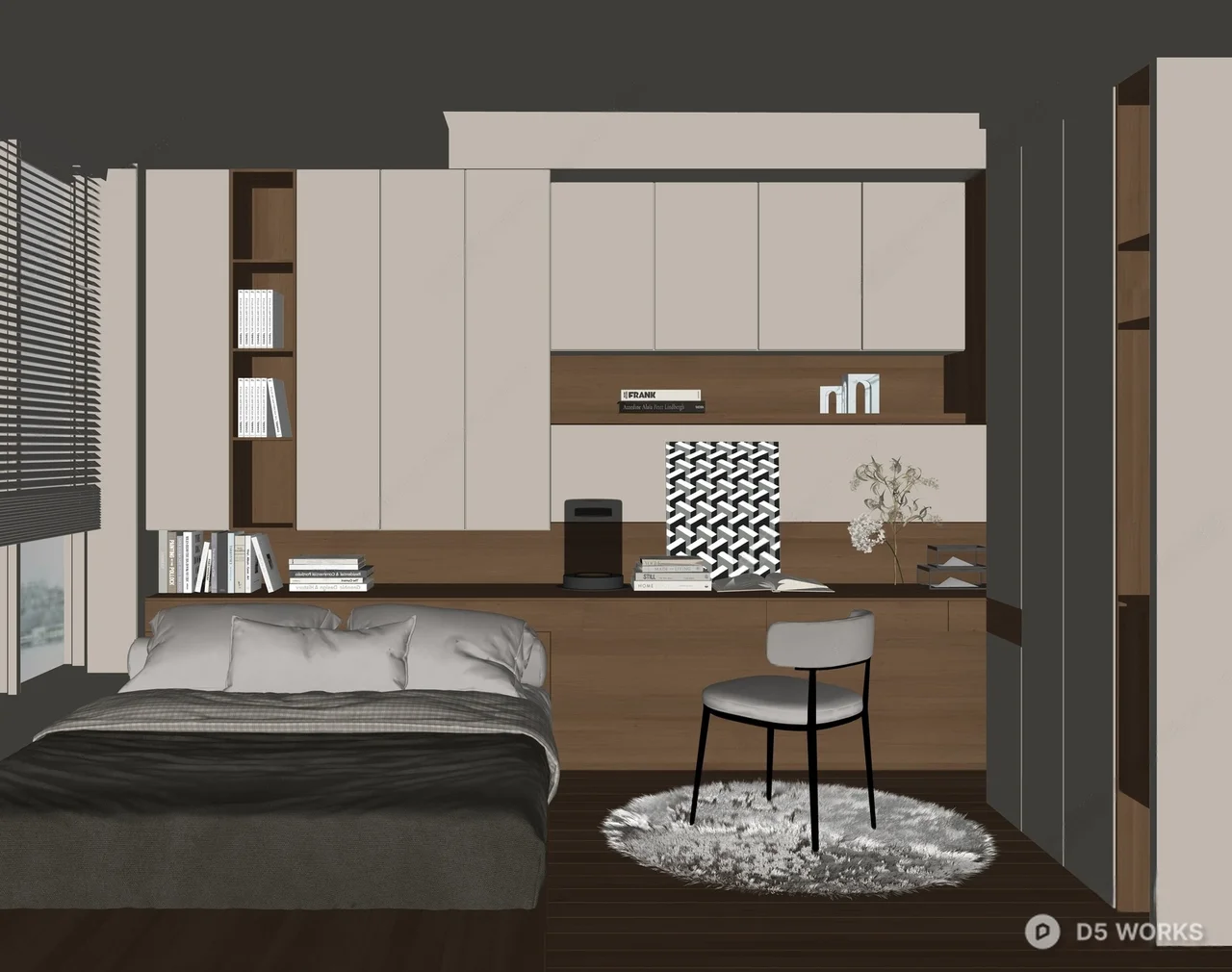 Minimalist Tatami Bedroom with Integrated Desk 3d model thumbnail 2