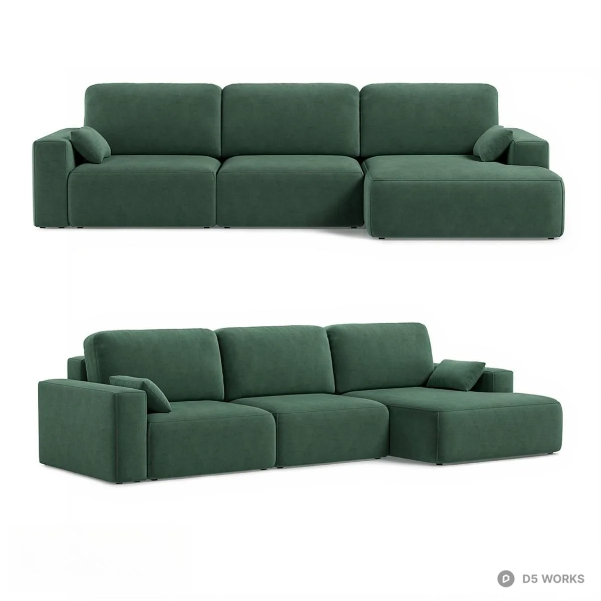 Deep Green Velvet Modular Sectional Sofa 3d model - Image 1