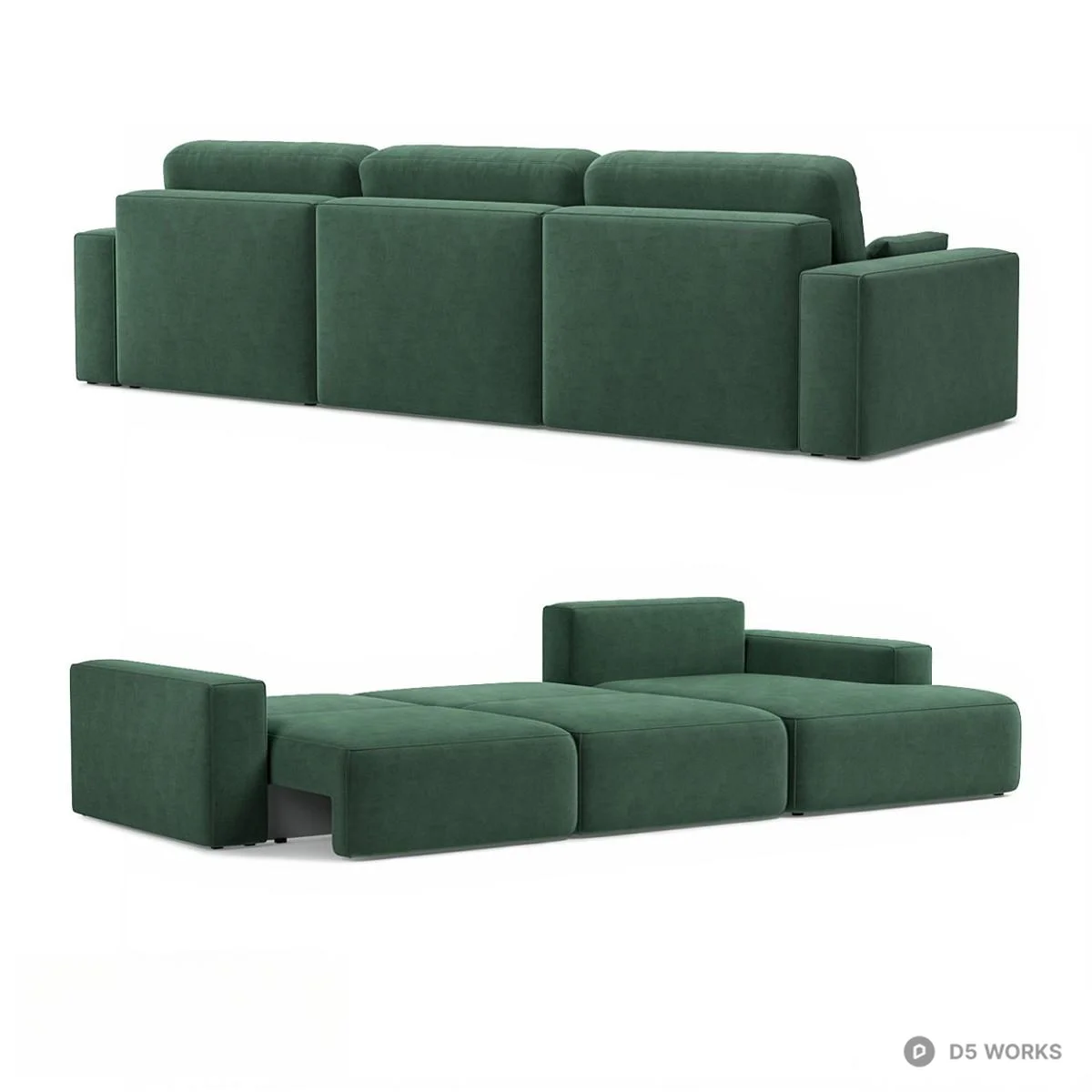 Deep Green Velvet Modular Sectional Sofa 3d model thumbnail 2
