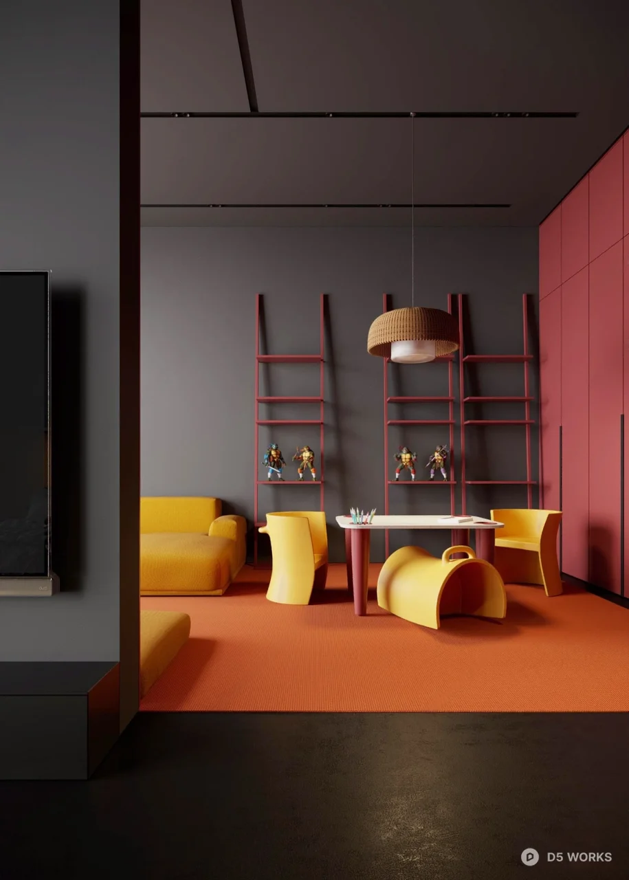 Modern Playroom with Bold Color Blocks 3d model - Image 1