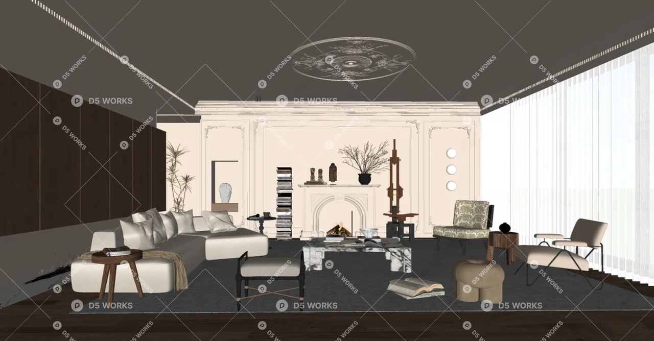 French Home Living Room 3d model thumbnail 2