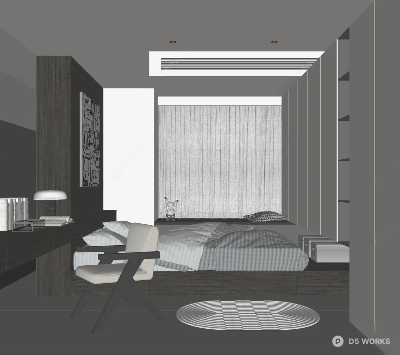 Minimalist Tatami Bedroom with Integrated Storage 3d model thumbnail 2