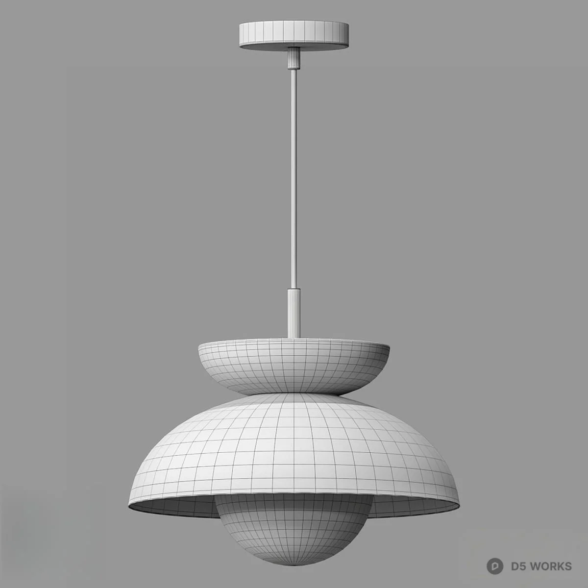 Wood And Metal Pendant Lamp 3d model thumbnail 2