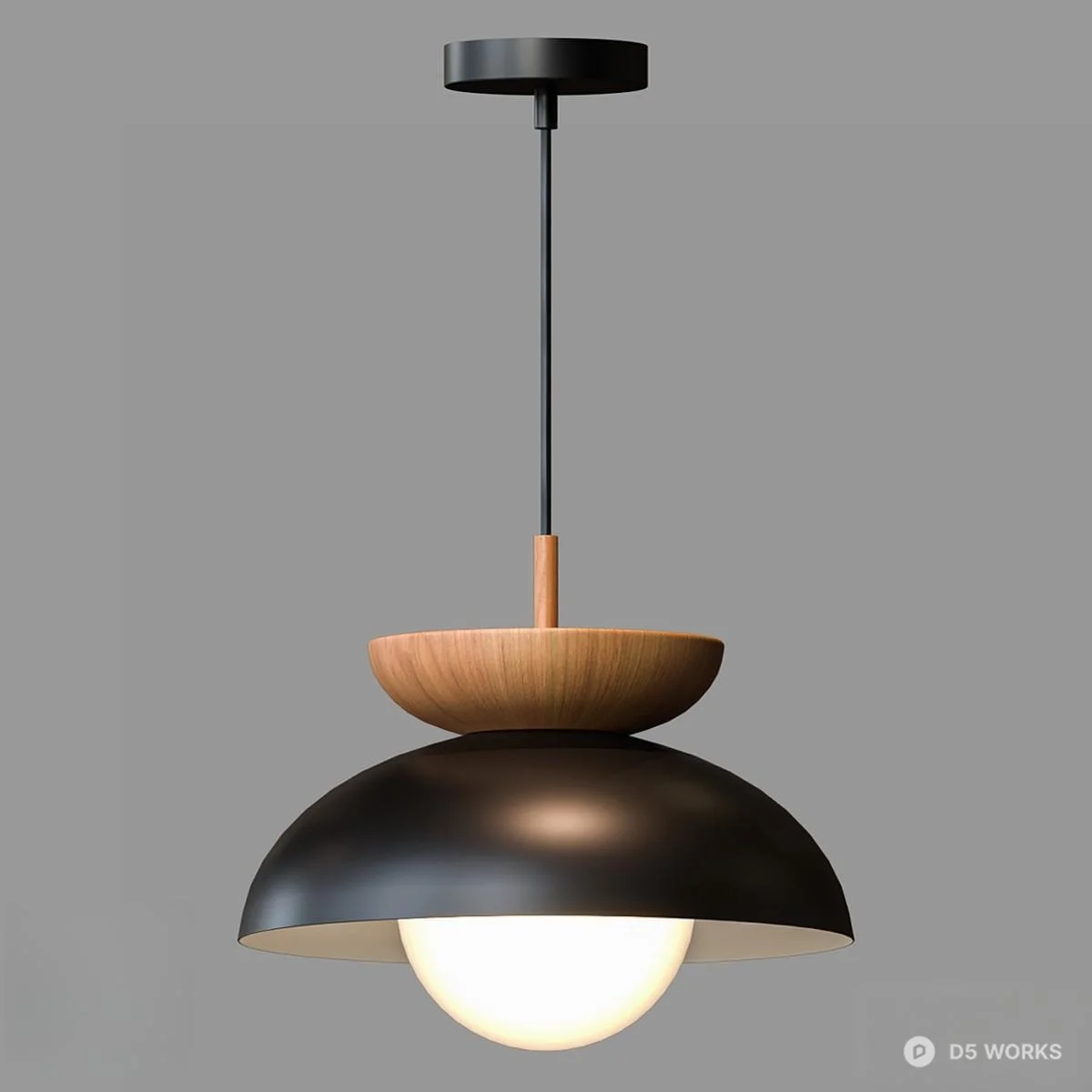 Wood And Metal Pendant Lamp 3d model - Image 1