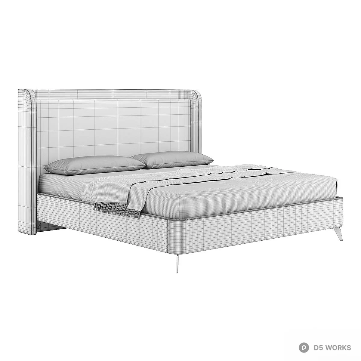Wooden Leg Fabric Double Sofa 3d model thumbnail 2