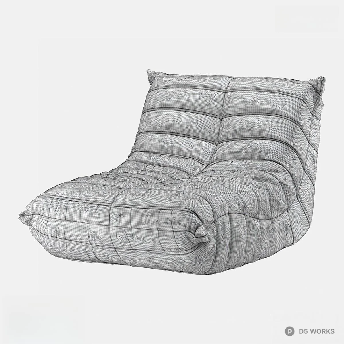 Quilted Yellow Lounger Sofa 3d model thumbnail 2