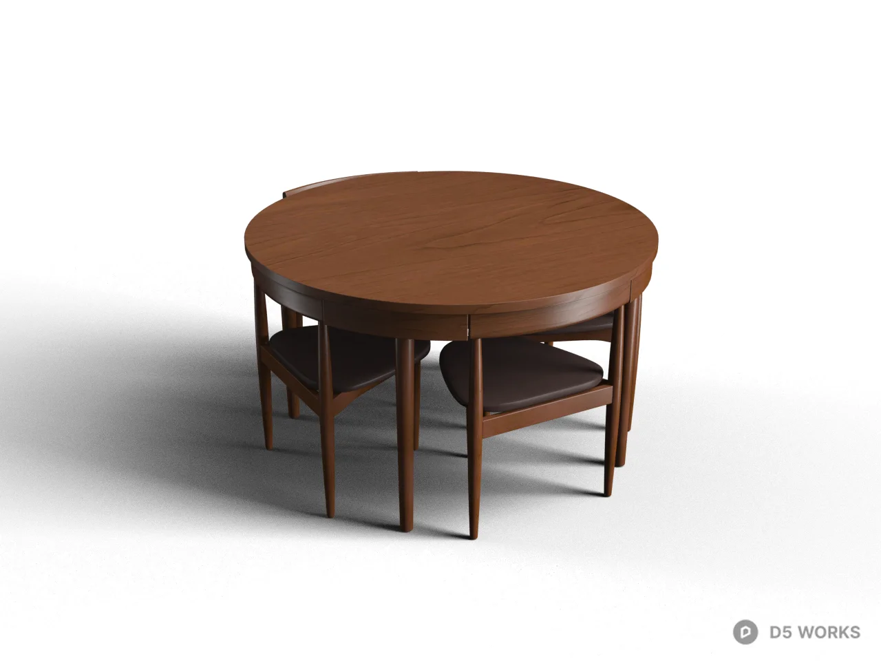 Mid-Century Modern Round Dining Table With Chairs 3d model - Image 1