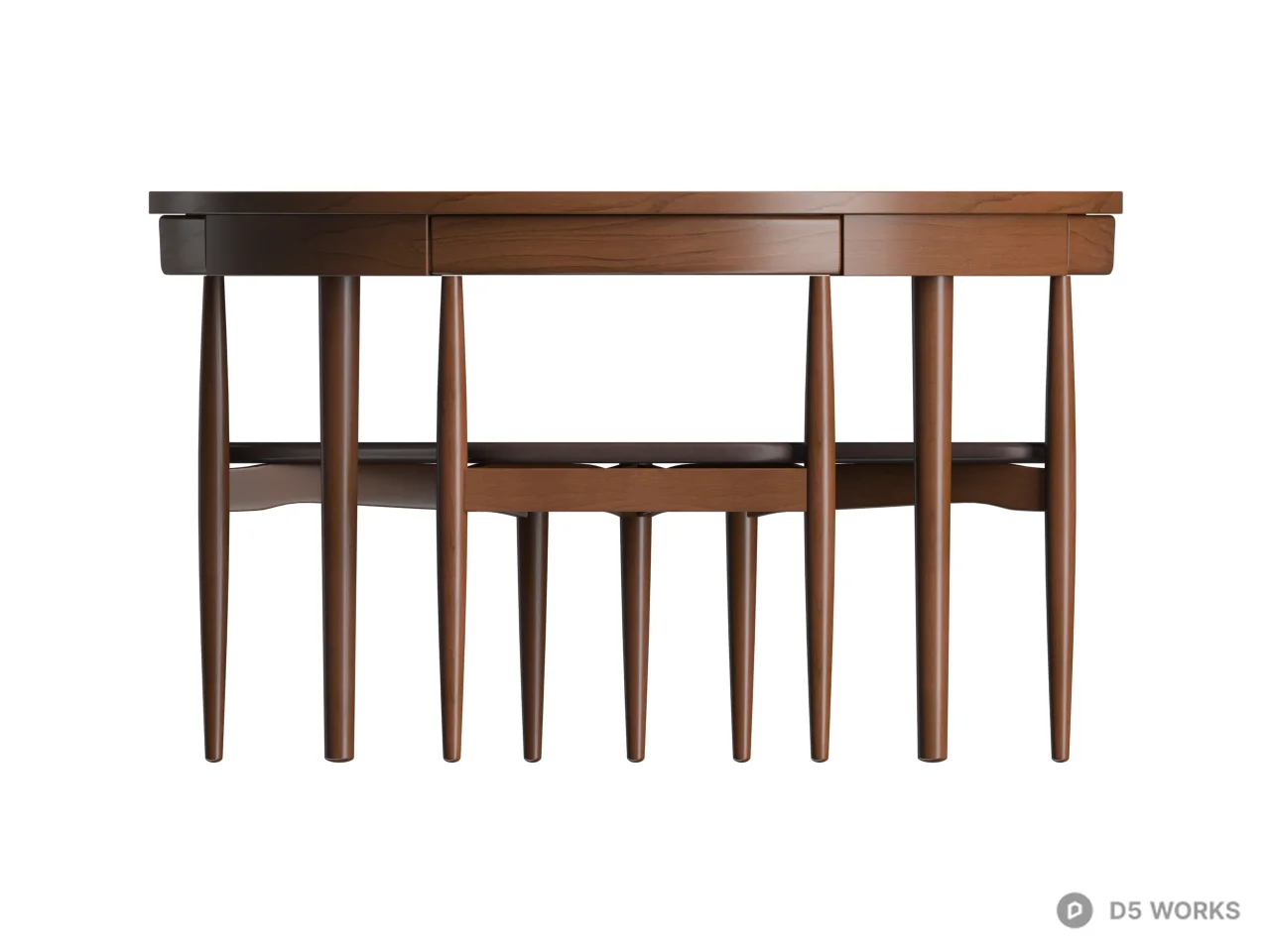 Mid-Century Modern Round Dining Table With Chairs 3d model thumbnail 2