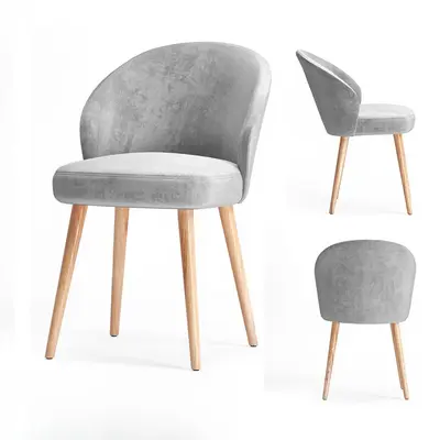 Velvet Dining Chair With Wooden Legs 3d model
